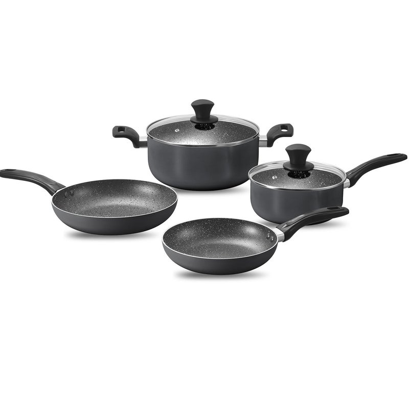 Sharpdo Non-Stick Aluminum Cookware Set, Pots and Pans with Heat Resistant Handles & Tempered Glass Lids, PFOA Free, All Stovetops Compatible, Includes Milk Pan, Casserole and Frying Pan - Image 2